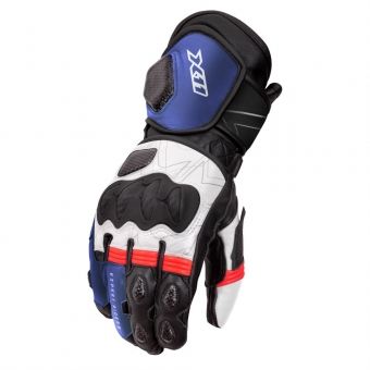 Luva X11 Racer 2 Couro Com Protetor Azul Vermelho Branco