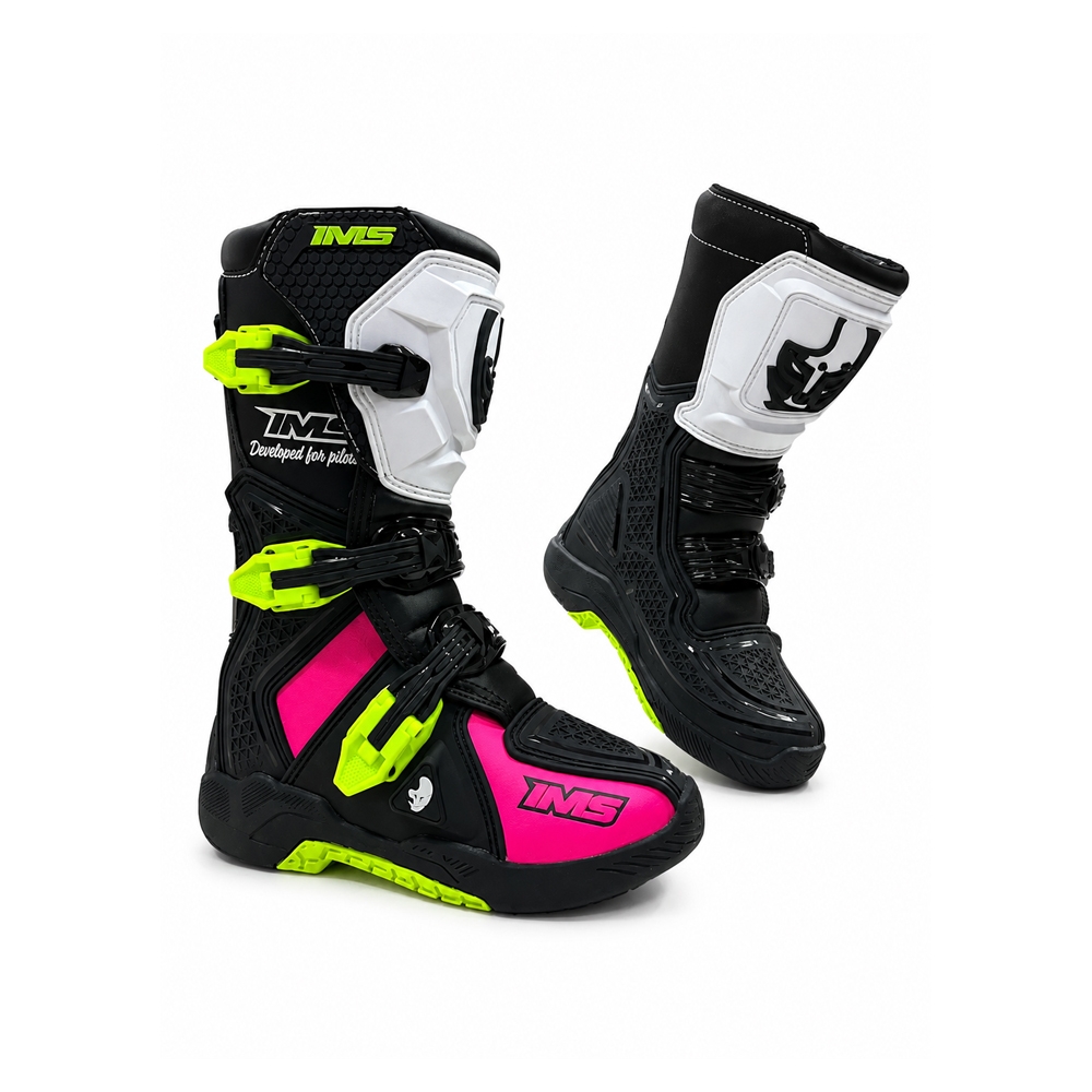 Bota IMS Robust Infantil Trilha Motocross - Preto Branco Rosa