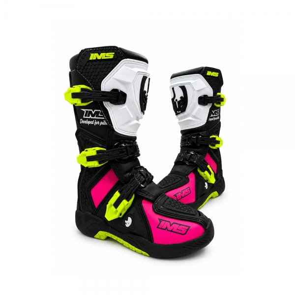 Bota IMS Robust Infantil Trilha Motocross - Preto Branco Rosa