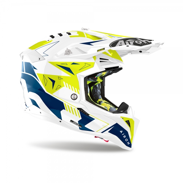 Capacete Airoh Aviator 3 - Spin 3 Yellow Blue Gloss