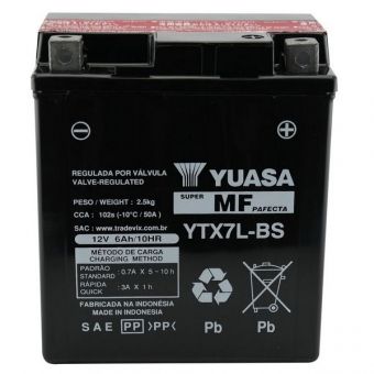 Bateria Yuasa YTX7L-BS 12V 6Ah Twister Tornado Falcon Hornet Lead CB300 Fazer 250