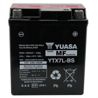 Bateria Yuasa YTX7L-BS 12V 6Ah Twister Tornado Falcon Hornet Lead CB300 Fazer 250